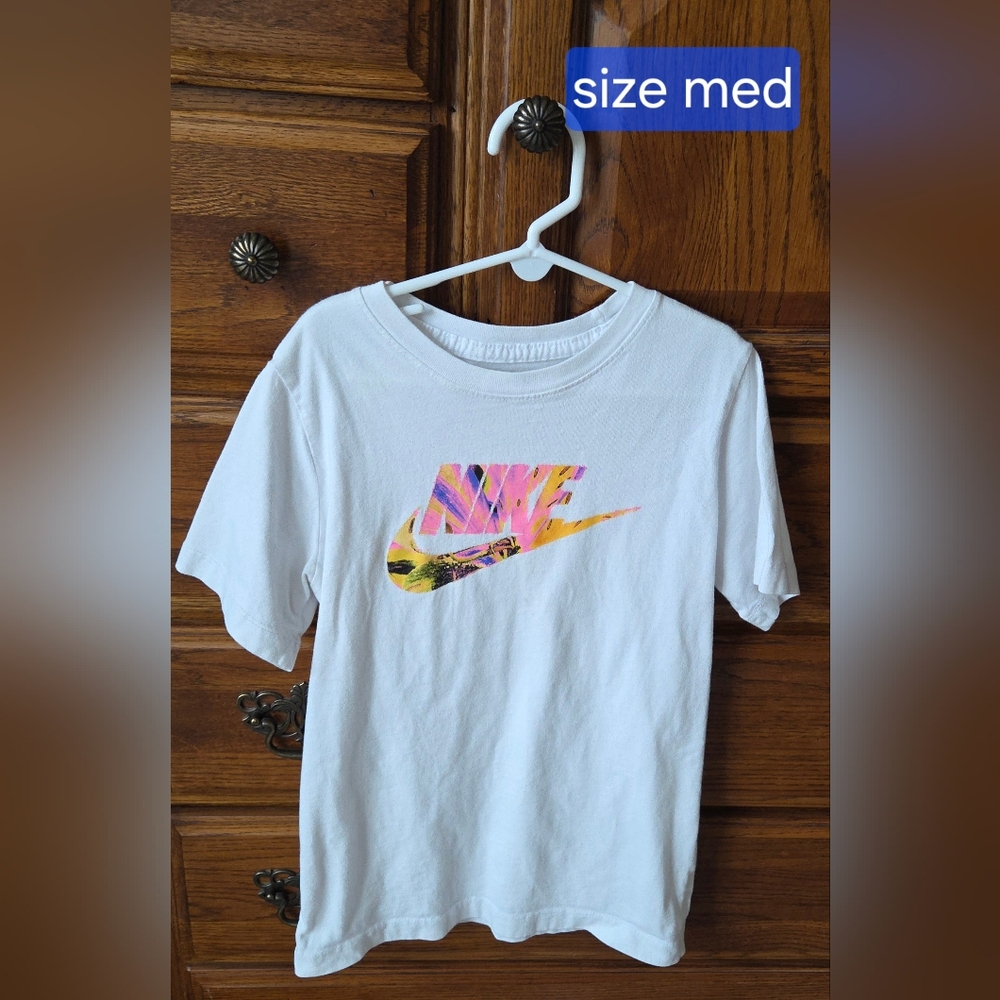 Nike Kids White Tee with Colorful Logo